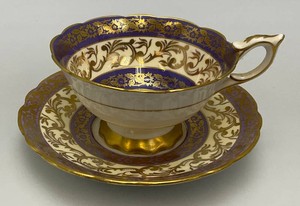 RARE Royal Stafford English Bone China PurplePink Gold Floral Vine Scroll Teacup And Saucer