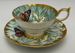 Est. $400.00- $3,200.00 EXTREMELY RARE Aynsley Butterfly And Blue Chrysanthemum Teacup And Saucer Nice Condition Made In England