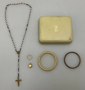 Misc. Vintage Kids Jewelry Including 120 12K Gold Filled Tiny Round Locket 516 .83 Grams Overall And Babies 10k Ring 38 .45 Grams Overall And Bone And Rhinestone Bracelet And More