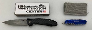 New Stone River Brand Carbon Fiber NRA Whittington Center Folding Pocket Knife 3 Blade & Survival Knife