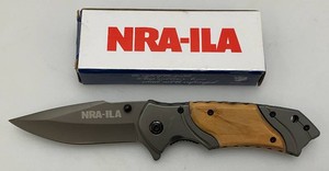 New NRA-ILA Themed Pocket Knife With Olive Wood Handle And 3 Blade