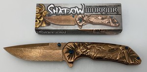 New Heavy Copper Colored Samurai Themed Warrior Folding Pocket Knife 4 Blade