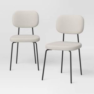 Set of 2 Upholstered with Metal Base Dining Chair Chairs Cream Boucle - Room Essentials