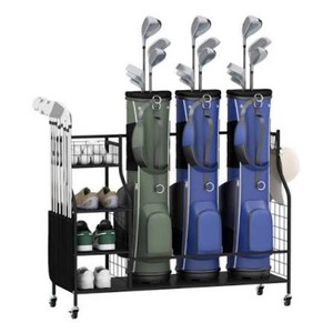 Golf Bag Organizer 3 Golf Bag Stand with Lockable Wheels and Hooks