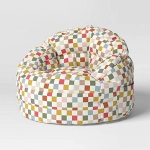 Settle in Kids Bean Bag Checkered - Pillowfort Multicolored, Double-Stitched, Pocket, Handle, Indoor Use, Ages 3-9