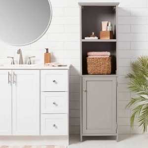 Wood Linen Tower Gray - Threshold Hardwood Etagere with 3 Shelves, Bathroom Organizer, 62.5 Tall