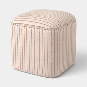 Upholstered Storage Cube with Rounded Corners Cream Stripe Print - Threshold