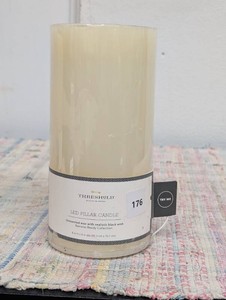 4 x 8 LED Pillar Cream - Threshold Paraffin Wax, Battery Operated, Off-White Decorative Candle
