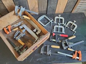 Various Types of Clamps in Vintage Wood Box