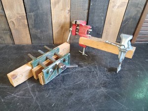 2 Smaller Bench Vices and 1 Wood Driver Vice