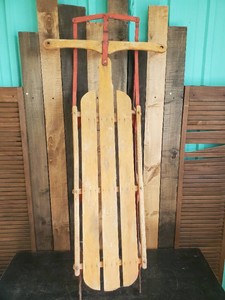 Long Antique Wood  Metal Toboggan