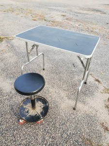 Sturdy Folding Workstation with Rolling Stool
