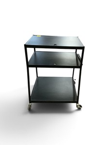 black three-shelf rolling utility and AV cart Retail price $299