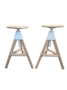 Set of 2 Magis Tom Adjustable Bar Stools - Natural Beech & White Retail  $950