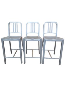 Set of 3 Emeco 1006 Navy Collection Aluminum Stools Retail $1220