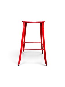 Set of 4 industrial-style red metal bar stool with a glossy powder-coated finish and a curved, backless seat