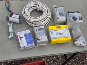 Electrical Equipment including Eaton Circuit Breaker, Legrand Power OutletPlug and GFCI Outlets, Electrical Wire and Accessories