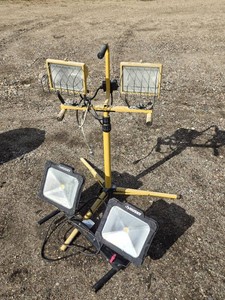 Husky Portable Work Light Stand with Dual LED Lights - 1 light works on each