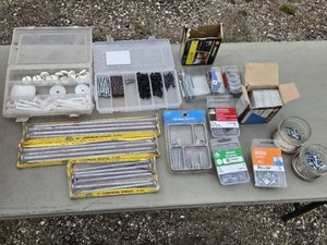 Lot of Hardware Items Including Common Spikes, Wood Screws, and Machine Screws