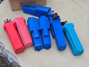 Lot of Blue and Red Plastic Tool Holders with Buckle Straps