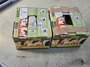 Pine Mountain Firelogs 2-Hour Burn Time IndoorOutdoor - 2 Packs, one pack has 2 logs gone