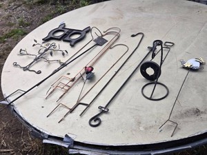 Lot of Metal Plant Supports and Garden Stakes Including Bird and Flower Designs