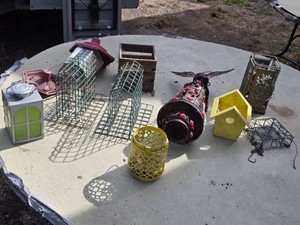 Collection of Garden and Decorative Items Including Birdhouses and Lanterns
