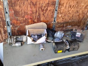 Lot of Electric Motors and Components Including Denso Starter, Dayton Control Box, and Blower Fan