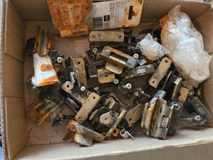 Box of Assorted Rusty Hinges and Hardware Parts