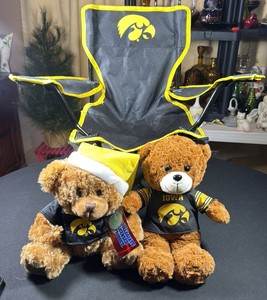 Iowa Hawkeye Merch lot of 3. Kids Folding Lawn Chair & 2 Teddy Bears