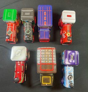 Train Tin lot of 7  AdvertisingDirt dust light scratches all them have lids