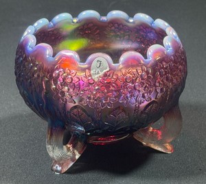 VINTAGE Fenton Carnival Glass Iridescent Footed Bowl Light wear, no cracks, chips, with a few scratches in bowl