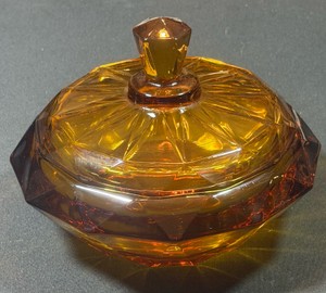 VINTAGE Viking Glass Diamond Point Amber Candy DishNo cracks or dents but in bowl long scratch & lightly dusty