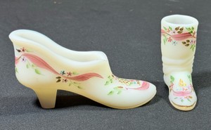 Lot of 2 Fenton glass pieces Mini High Heel & Boot -both signed