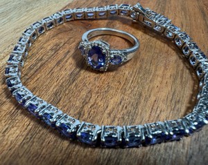 Sterling Silver & Tanzanite Bracelet & Ring combo  925 stamp 18.6 grams