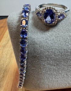 Sterling Silver & Tanzanite Bracelet & Ring combo ~ 925 stamp 18.6 grams
