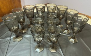 VINTAGE Fostoria Virginia Brown Water Goblet lot of 8 large & 6 small