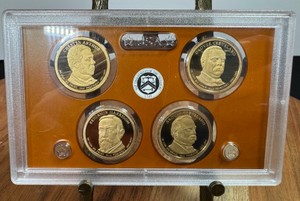 2012-S United States Presidential Dollar Proof Set featuring four dollar coins for Chester A. Arthur, Benjamin Harrison, and Grover Cleveland (21st, 22nd, 23rd, and 24th presidents)  $1 US Currency