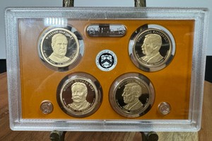 2013-S U.S. Mint Presidential Dollar Proof Set featuring four coins honoring U.S. presidents William McKinley, Theodore Roosevelt, William Howard Taft, and Woodrow Wilson  $1 US Currency