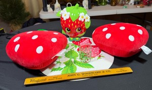 Strawberry decor lot of 5  Placemat, bank, 2 pillows, small glass