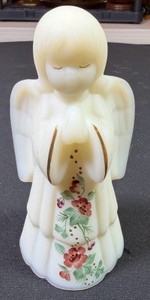VINTAGE Fenton Ivory Satin 6 ANGEL PRAYING Dusty Rose Gold Trim Hand Painted & Signed