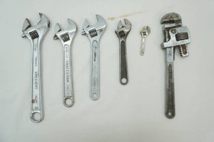 group of adjustable wrenches Cresent, Craftsman, and 1 10 vintage pipe wrench