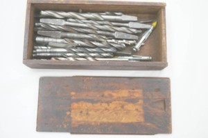 vintage wood box 3 12 x 8 x 1 12 filled with boring bits
