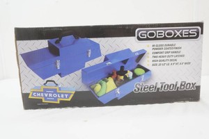 NIP Goboxes Steel Tool Box in the shape of the Chevrolet Bow Tie in Blue Powder Coat finish 23 12 x 9 x 6