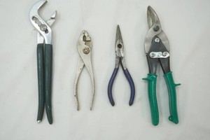 metal shear, 2 slip joint plier, needle nose plier