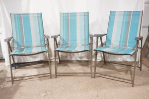 3 metal frame lawn chairs with mesh back and seat