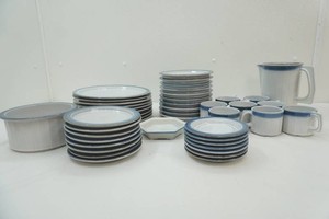 Ceramano Germany stoneware Aquarius 9 dinner plates, 9 luncheon pates, 7 saucers, 8 cups and server, 10 dessert plates and 1 serving bowl