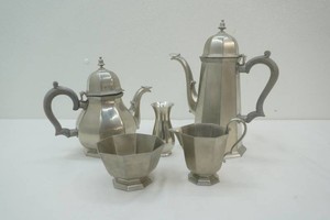 vintage Gorham stamp Model PH2 2 coffee pots, cream and sugar set, bud vase