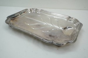 vintage footed meat platter featuring a classic fruit tree design by International Silver