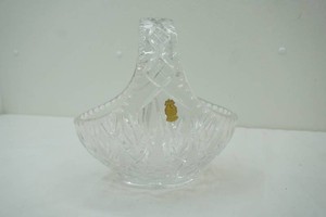 vintage hand cut lead crystal basket with handle by Imperlux